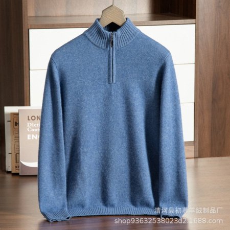Мужской свитер из кашемира с полувысоким воротником и молнией 2024 осень-зима изображение
