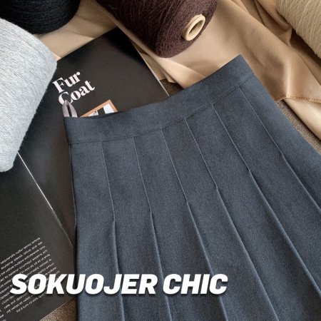 Женская юбка-плиссировка осенне-зимняя новинка из плотной шерсти с высокой посадкой, черного цвета, подчеркивающая стройность, большой размер A-силуэт фотография