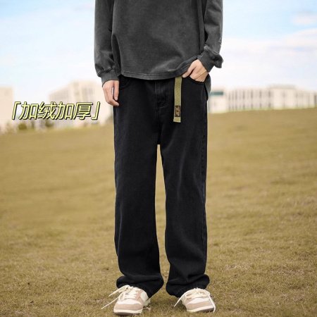 Джинсы мужские винтажные прямые длинные черного цвета изображение