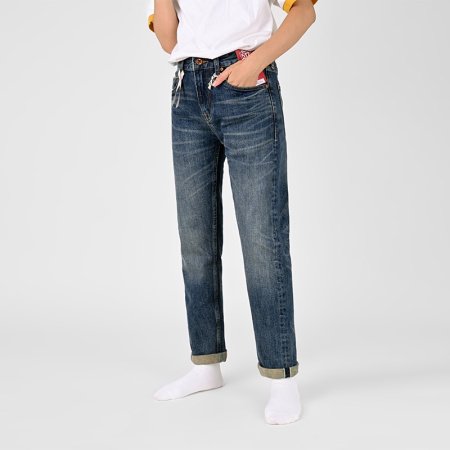 Мужские джинсы с прямым кроем и обработкой стоунвош изображение