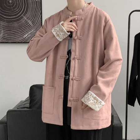 Китайский стиль мужская куртка с вышивкой оленьей замши фото