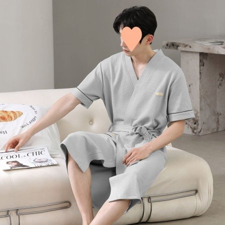 Мужской халат из чистого хлопка с коротким рукавом фото