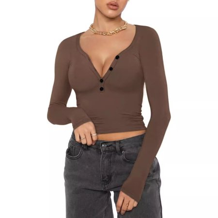 Женская блузка с длинным рукавом и V-образным вырезом изображение