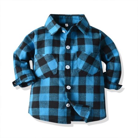 Детская рубашка с длинным рукавом и клетчатым воротником фото