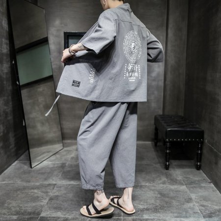 Китайский стиль льняной летний костюм для мужчин фото