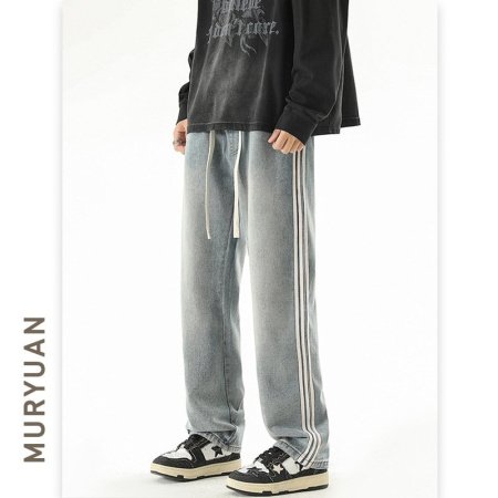 Мужские джинсы с принтом трех полосок фото