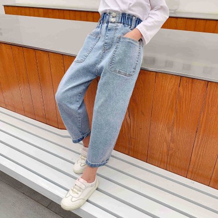 Детские джинсы с широкими штанинами фото