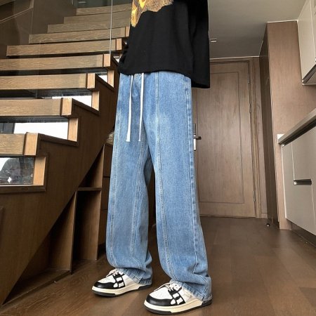 Джинсы мужские 2024 новинка весна осень тонкие американские уличные широкие прямые свободные брюки фото