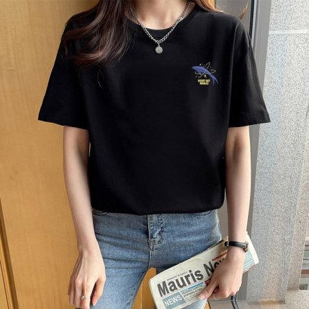 Женская футболка из чистого хлопка 2024 летняя новая модель изображение