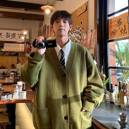 Мужской свитер V-образный вырез осенне-зимний японский ретро-ленивый вязаный свитер в стиле хип-хоп свободный наружный свитер фото