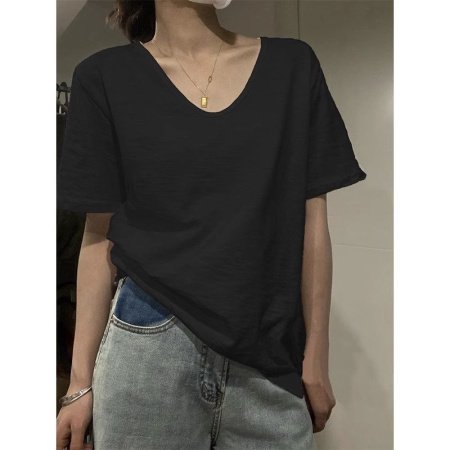 Летняя футболка с коротким рукавом и V-образным вырезом фотография