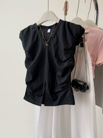 Женская футболка с короткими рукавами и V-образным вырезом фото