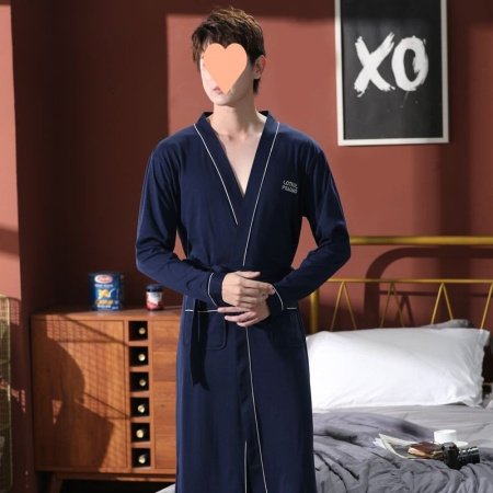 Мужской халат из чистого хлопка с коротким рукавом фото