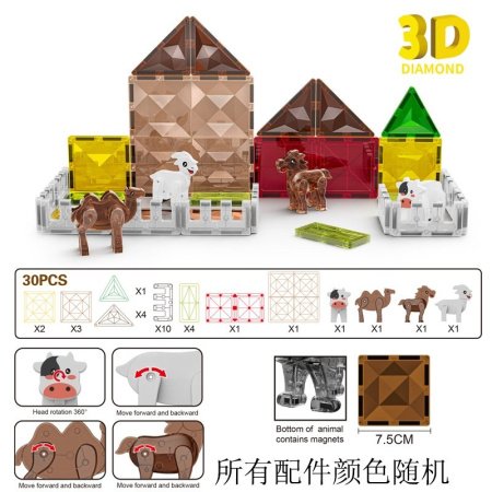 Магнитные плитки 3D с окнами 7.5 см, набор для фермы изображение