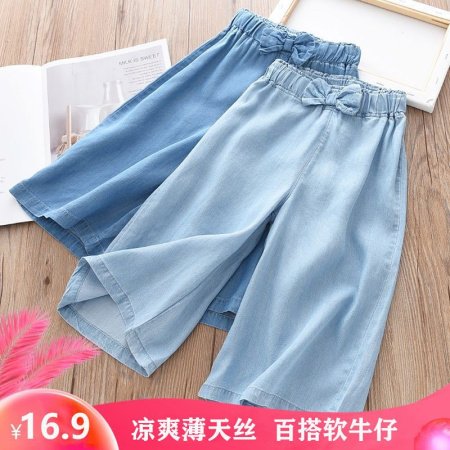 Летние джинсовые широкие штаны для девочек фотография