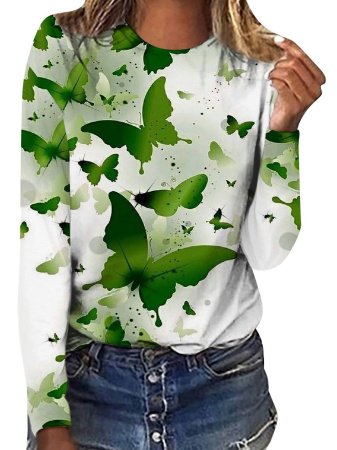 Женская футболка с длинным рукавом 3D-печать трехлистников фотография