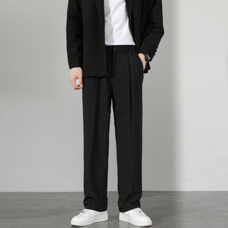 Летние мужские брюки прямого кроя с широкими штанинами фотография