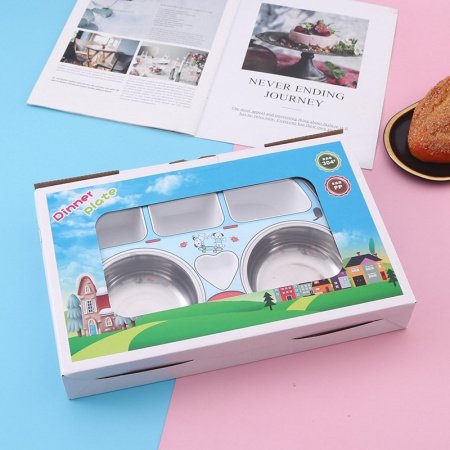 Детская тарелка из нержавеющей стали с разделением на секции фотография