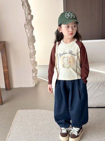 Джинсы для девочек 2024 весна новые широкие брюки для детей изображение