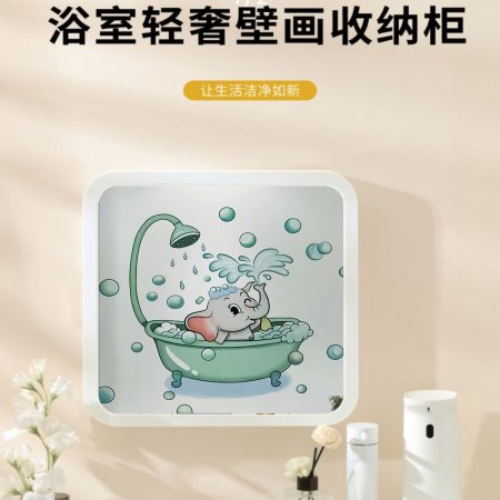 Шкаф для ванной комнаты с изображением на стене фотография