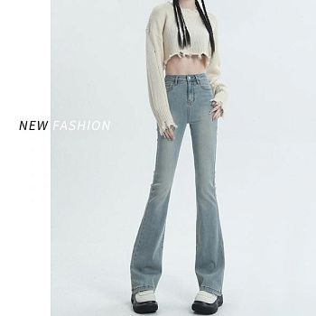 Джинсы женские 2024 новые высокая талия светлые джинсы с легкими штанами в стиле лошадиных копыт весна-осень фото