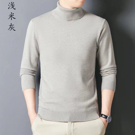 Мужской свитер высокий воротник 2024 осенне-зимняя новая однотонная длинный рукав овечья шерсть свитер фото