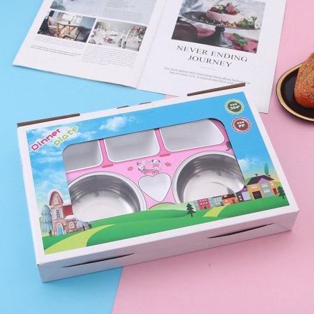 Детская тарелка из нержавеющей стали с разделением на секции фотография