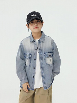Детская джинсовая рубашка с длинным рукавом изображение