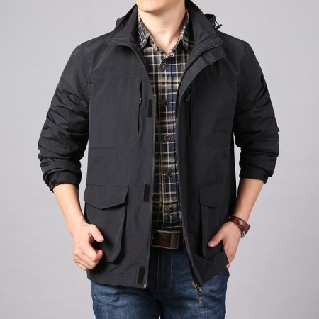 Мужской ветровой плащ с капюшоном изображение