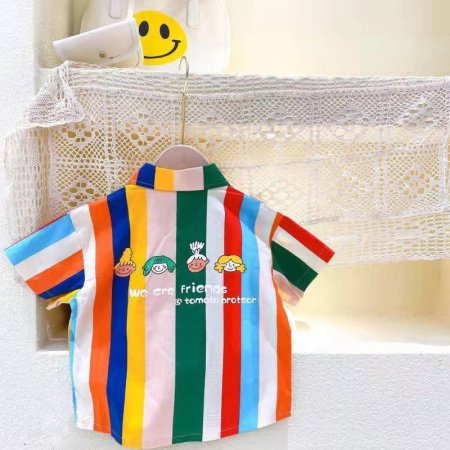 Детская хлопковая рубашка с полосками и радужными принтами фото