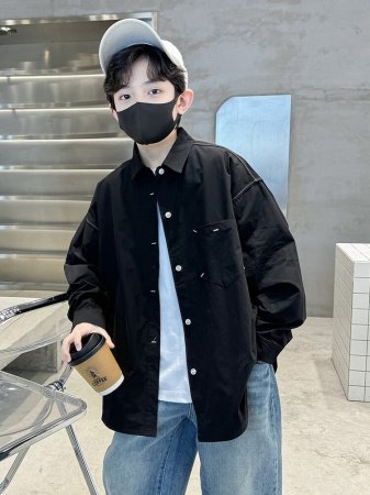 Мальчик рубашка 2024 новая весна корейская детская рубашка куртка мальчик досуг длинный рукав весенняя мода детская одежда фото