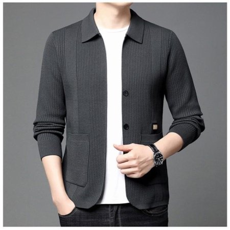 Мужская вязаная куртка с воротником фотография