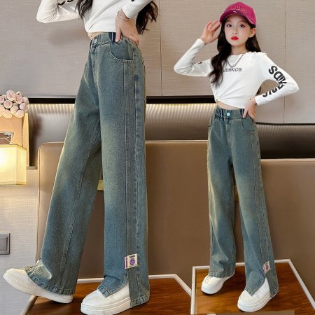 Джинсы для девочек с разрезом на китайском новом весенне-осеннем сезоне фотография