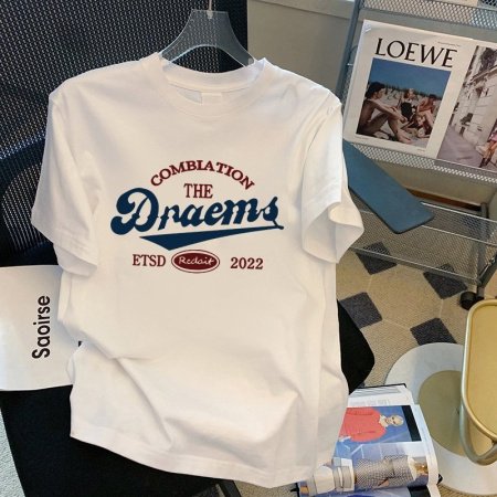 100% хлопок 220 г мультфильм принт круглый воротник короткий рукав футболка женская фотография