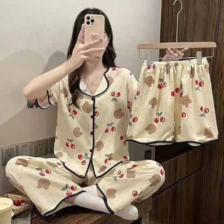 Летний женский пижамный комплект из молочного шелка фотография