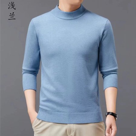 Мужской свитер высокий воротник 2024 осенне-зимняя новая однотонная длинный рукав овечья шерсть свитер фото