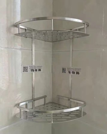 Трёхуровневая угловая полка для ванной комнаты фотография