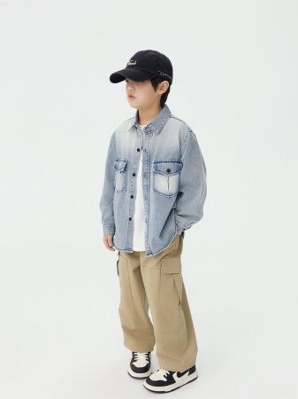 Детская джинсовая рубашка с длинным рукавом изображение