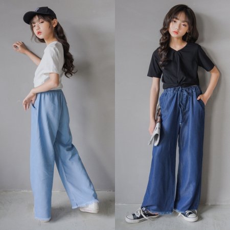 Джинсы для девочек 2021 летняя свободная тонкая шелковая прямая штаны с высокой талией изображение