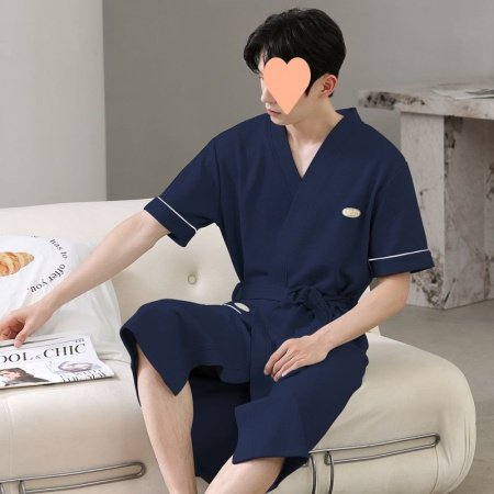 Мужской халат из чистого хлопка с коротким рукавом фото