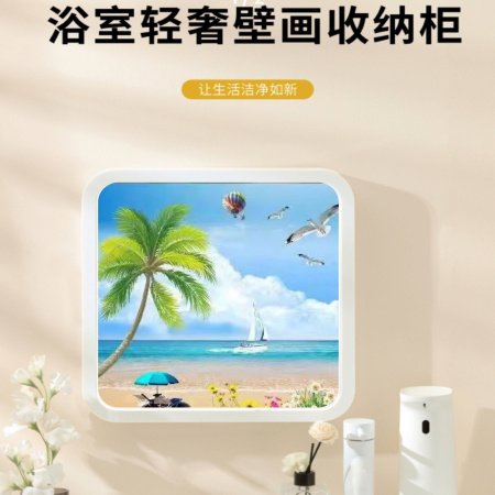 Шкаф для ванной комнаты с изображением на стене фотография