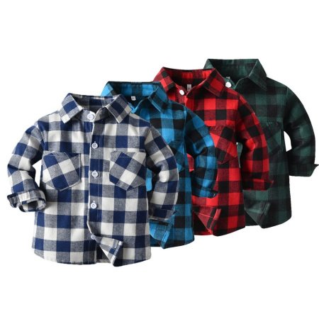 Детская рубашка с длинным рукавом и клетчатым воротником фото