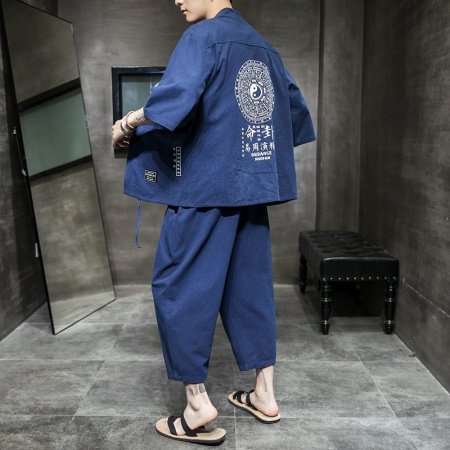 Китайский стиль льняной летний костюм для мужчин фото