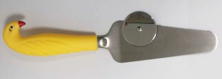 Лопатка для пиццы с круглым металлическим ножом с желтой пластмассовой ручкой MH-XN08 / К144 / B30 детальное фото