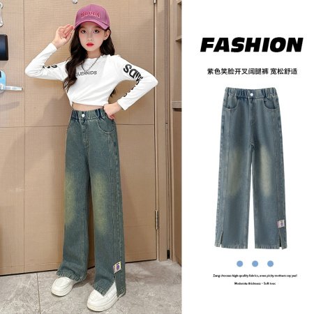 Джинсы для девочек с разрезом на китайском новом весенне-осеннем сезоне фотография