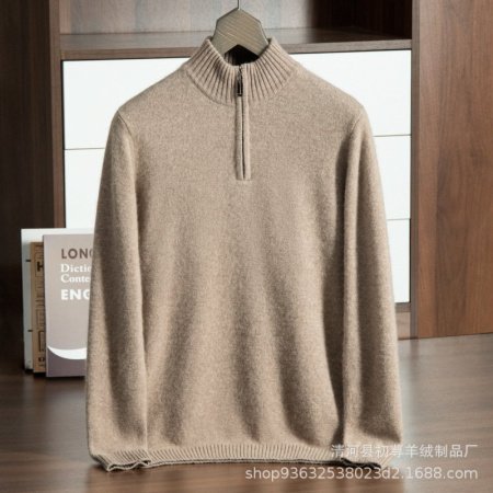 Мужской свитер из кашемира с полувысоким воротником и молнией 2024 осень-зима изображение
