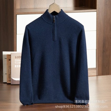 Мужской свитер из кашемира с полувысоким воротником и молнией 2024 осень-зима изображение