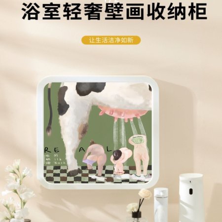 Шкаф для ванной комнаты с изображением на стене фотография