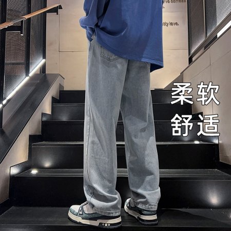 Джинсы 2024 весна мужские прямые широкие джинсы изображение