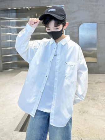 Мальчик рубашка 2024 новая весна корейская детская рубашка куртка мальчик досуг длинный рукав весенняя мода детская одежда фото